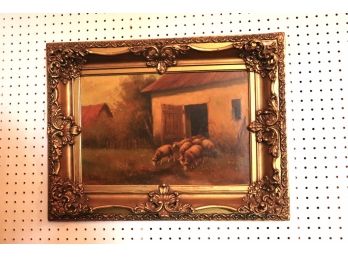 Sheep Painting Oil On Canvas Ca. 1930's Signed By Artist In Original Gold Fram
