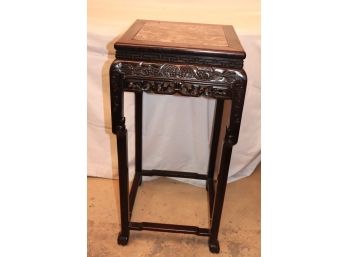 Beautiful Vintage Hand Carved Asian Pedestal With Marble Top And Claw Feet, Amazing Detail!