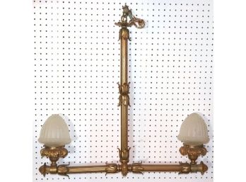 Antique Gilded Metal Double Sided Chandelier With Frosted Glass Acorn Shape Shades