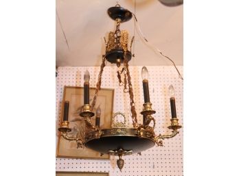 Empire Style Gold And Black 6 Light Chandelier Featuring Crown & Laurel Wreath Motif