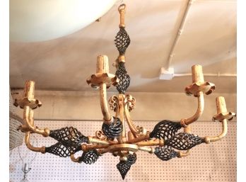 Large Unique Gold & Scrolled Black Metal 8 Arm Chandelier Measures 40' W X 38' Tall