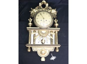 Interesting Antique Gustavian Style Swedish Wall Clock With Ribbon Embellished Top