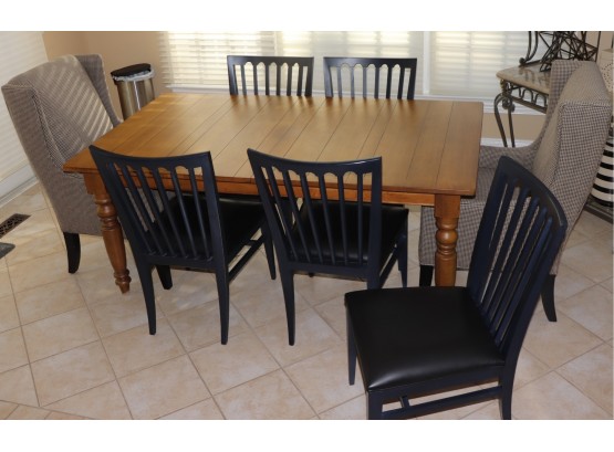 All Ethan Allen! - Farmhouse Dining Table With 5 Spindle Dining Chairs & 2 Upholstered Petite Wing Back Chairs