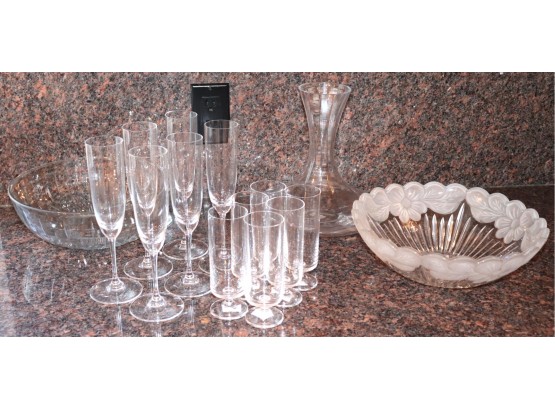 Assorted Crystal Barware & Serving Pieces By Riedel, Crate & Barrel And More!