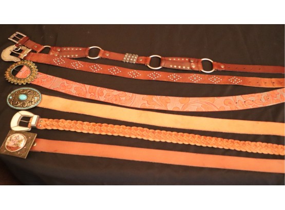 Assortment Of Tan Western-Southwestern Style Genuine Leather Belts