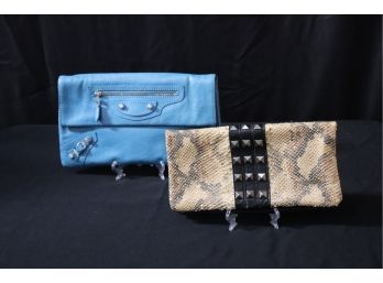 Authentic Balenciaga Motocross Envelope Blue Leather Clutch (Unused) & Vint. Snakeskin Clutch Bag. 'Can Ship'
