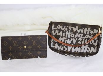 Authentic LV Monogram Leather Wallet & LV X Stephen Sprouse Monogram Graffiti Pochette Mini Bag. 'Can Ship'