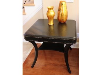 Ethan Allen Faux Leather Occasional Square End Table & 2 Decorative Painted Glass Vases