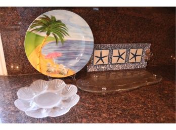 Assorted Seashore Inspired Serving Pieces- Glass & Melamine