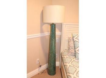 Turquoise Mosaic Tile Floor Lamp With Turquoise Interior White Drum Shade