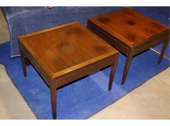 Pair Of Vintage Stow Davis Mid Century Modern Style Wood Square Side Tables