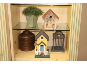 Assortment Of Hand Crafted Unique Bird Houses And Decorative Shelf Displays