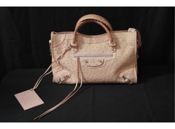Authentic Balenciaga Ostrich Leather Motocross Classic City Handbag In Pale Pink. 'Can Ship'