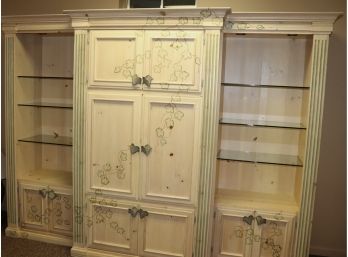 Large Whimsical Ethan Allen - Teri Wilson Hand Painted Entertainment Wall Unit