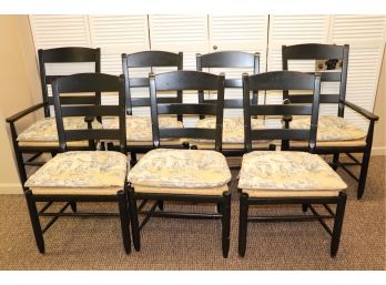 Ethan Allen Wood And Rush Seat Ladderback Dining Chairs, Set Of Seven