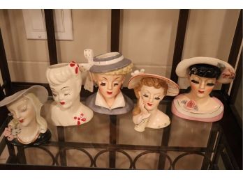 Lot Of 5 Vintage Lady Head Vases
