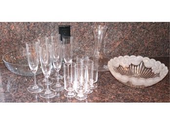 Assorted Crystal Barware & Serving Pieces By Riedel, Crate & Barrel And More!