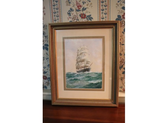 OUT FROM NEW BEDFORD NAUTICAL WATERCOLOR CIRCA 1920, BY WILLIAM MINSHALL BIRCHALL