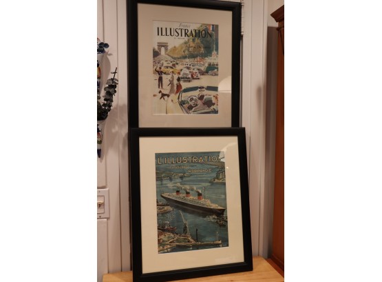 PAIR OF FRAMED FRENCH PRINT ILLUSTRATIONS 'SALON DE AUTOMOBILE & NORMANDIE'