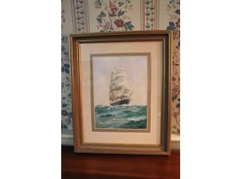 OUT FROM NEW BEDFORD NAUTICAL WATERCOLOR CIRCA 1920, BY WILLIAM MINSHALL BIRCHALL
