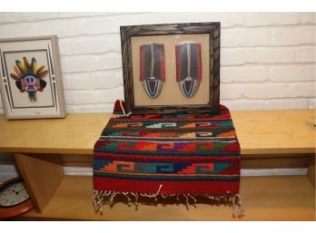 HANDMADE NATIVE AMERICAN MOCASINS WITH BEAUTIFUL BEADED DETAIL & SMALL HANDWOVEN RUG
