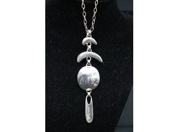 UNIQUE LONG RLM STUDIO MODERNIST STERLING SILVER PENDANT ON 22' STERLING CHAIN, CAN SHIP