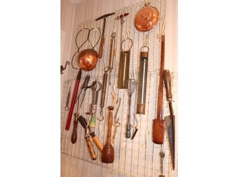 LARGE LOT OF VINTAGE KITCHEN TOOLS INCLUDES SCALES, MIXERS & THERMOMETER RACK IS NOT INCLUDED