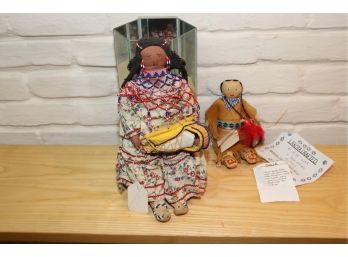 HANDCRAFTED NATIVE AMERICAN SOUVENIR DOLLS WITH DISPLAY CASE
