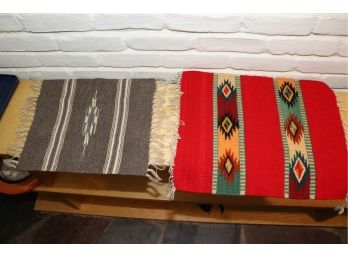 2 HANDMADE NAVAJO WOVEN WOOL RUGS INCLUDES PIECE BY CHIMAYO TRADING POST