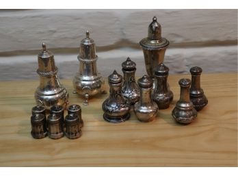LARGE LOT OF ASSORTED STERLING SILVER SALT AND PEPPER SHAKERS