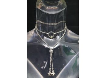 GORGEOUS STERLING SILVER LARIAT NECKLACE BY BARBARA BIXBY 30' LONG WITH ONE 18 KT FLORAL ACCENT, CAN SHIP