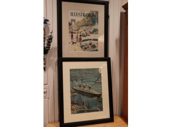 PAIR OF FRAMED FRENCH PRINT ILLUSTRATIONS 'SALON DE AUTOMOBILE & NORMANDIE'
