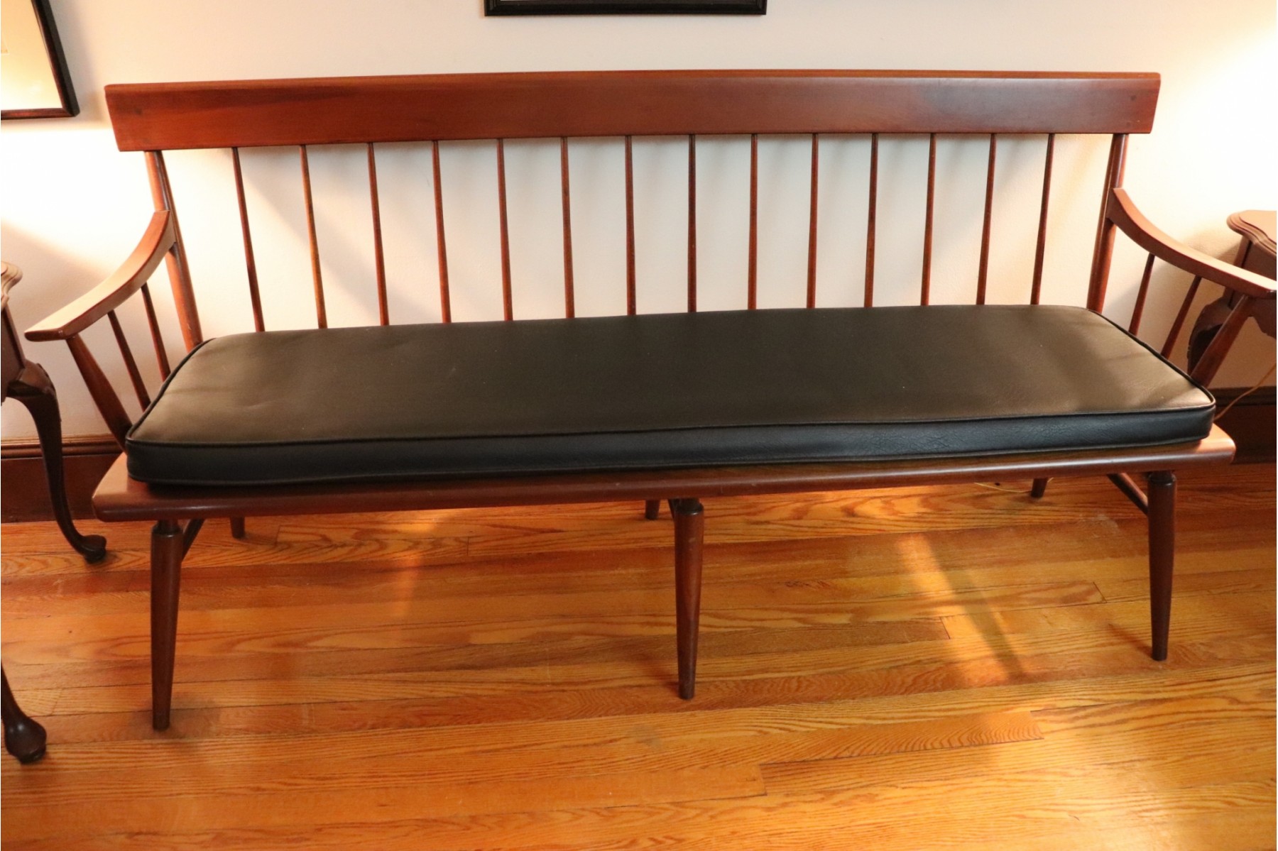 Long Quality Vintage Farm Style Cherry Wood Bench With Slat Back And 8110