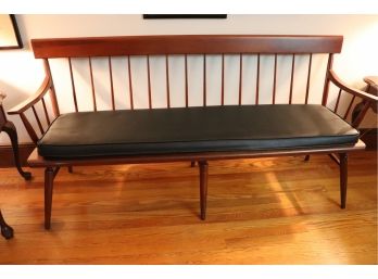 LONG QUALITY VINTAGE FARM STYLE CHERRY WOOD BENCH WITH SLAT BACK AND PEGGING