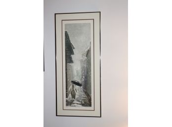 SILENT WAY SIGNED LITHOGRAPH BY SARA BRAZER 85 59/150 IN MATTED FRAME LADY WITH UMBRELLA