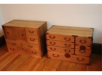 SET OF SMALL VINTAGE PINE WOOD CABINETS WITH PEGGED DETAILED INTERLOCKING WOODWORK