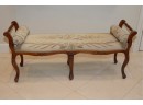 ELEGANT ROLLED ARM BENCH WITH FLORAL NEEDLEPOINT DESIGNED CUSHION & ACCENT PILLOWS