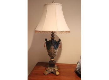 DECORATIVE TABLE LAMP WITH HANGING CRYSTALS AND BEADED TASSEL SHADE