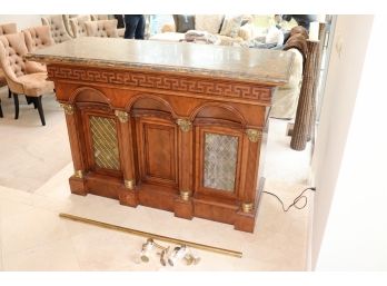 FREE STANDING BAR WITH CORINTHIAN STYLE COLUMNS AND BRASS FOOT RAIL 62' W X 24' D X 42' TALL