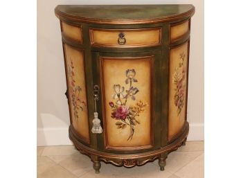 PETER ANDREWS FLORAL STENCILED DEMI LUNE SIDE TABLE 31 W X 15 D X 38 T