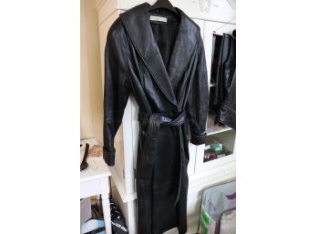 LONG ANDREW MARC WOMENS LEATHER TRENCH COAT WITH BELT SIZE SMALL