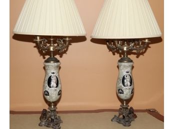 PAIR OF GORGEOUS DECORATIVE CANDELABRA STYLE LAMPS WITH CLASSICAL MEDALLION