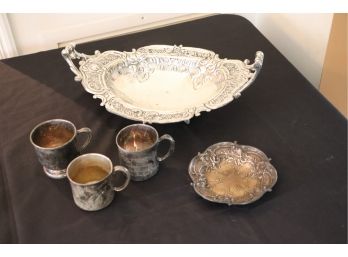 3 STERLING KIDS CUPS & SMALL STERLING DISH 5 WITH SERVING DISH INCLUDES REED & BARTON AND PREISNER