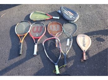 VARIETY OF TENNIS & PADDLE BALL RACKETS INCLUDES E-FORCE, WILSON & HEAD