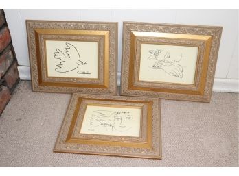 SET OF 3 FRAMED PICASSO PRINTS 10 W X 12 TALL