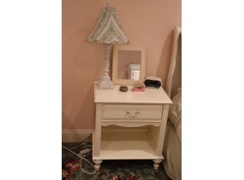 STANLEY NIGHT STAND WITH TABLE LAMP, MIRROR, ALARM CLOCK AND TRINKET BOX