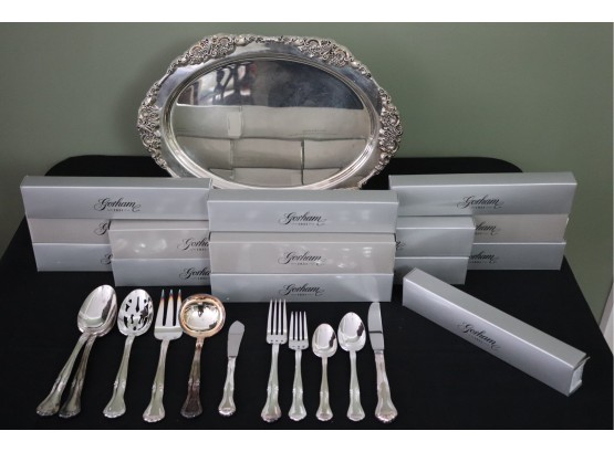 COLLECTION OF GORHAM VALCOURT 5 PIECE PLACE SETTINGS AND SERVING TRAY