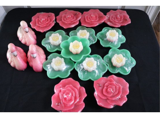 DECORATIVE FLOATING CANDLES INCLUDES FLOWERS & BIRDS GREAT FOR OUTDOORS AND POOL AREA