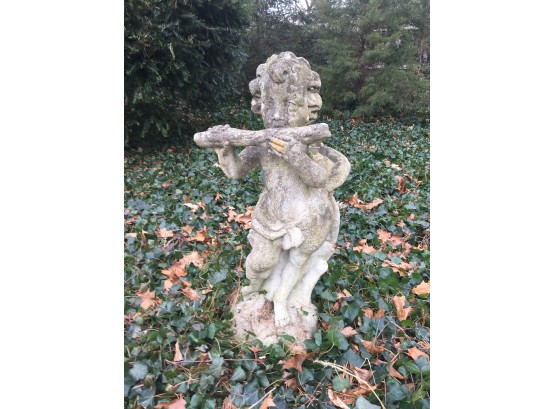 CONCRETE LAWN STATUE OF A CHERUB PLAYING A FLUTE 33 TALL