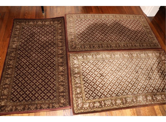 3 AREA RUGS SOME SHADEING AND DISCOLORING, ONE RUG IS NEW BY HOME DECORATORS